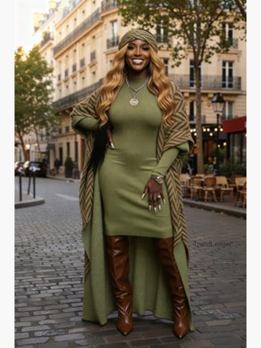 Long Cardigan Sweater with Scarf - Soft Fuzzy Batwing Sleeve Maxi Coat - Picture 3 of 7